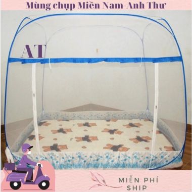 Mùng chụp tự bung đỉnh vuông chân rèm siêu đẹp, chất voan thái đẹp sắc nét, lỗ mùng nhỏ, mùng chụp thông minh_Nemtot Bedding